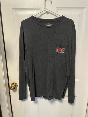 Vineyard Vines Charcoal Long-Sleeve Pocket Tee with Red Whale